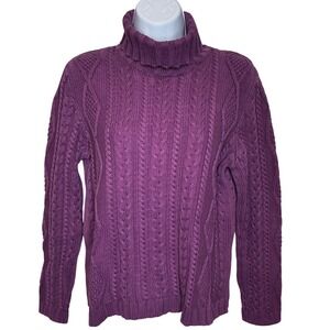 Vintage splendor!  Womens Purple Cable Knit Turtleneck Sweater Sz S Fisherman‎